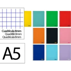 CUADERNO ESPIRAL LIDERPAPEL DIN A5 SMART TAPA BLANDA 80H 75GR CUADRO 8MM CON MARGEN COLORES SURTIDOS