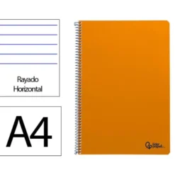 CUADERNO ESPIRAL LIDERPAPEL DIN A4 SMART TAPA BLANDA 80H 75GR RAYADO HORIZONTAL CON MARGEN COLOR NARANJA