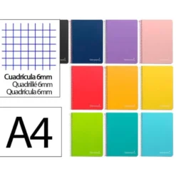 CUADERNO ESPIRAL LIDERPAPEL DIN A4 WITTY TAPA DURA 80H 90GR CUADRO 6MM CON MARGEN COLORES SURTIDOS