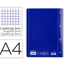 Cuaderno espiral liderpapel a4 micro serie azul tapa blanda 80h 80 gr cuadro5mm con margen 4 taladros color azul