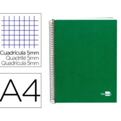 CUADERNO ESPIRAL LIDERPAPEL A4 MICRO PAPERCOAT TAPA FORRADA 140H 75 GR CUADRO5MM 5 BANDAS 4 TALADROS VERDE