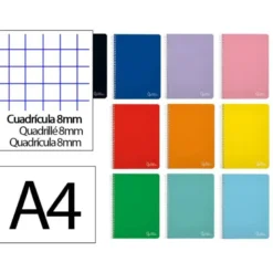 CUADERNO ESPIRAL LIDERPAPEL DIN A4 WITTY TAPA DURA 80H 90GR CUADRO 8MM CON MARGEN COLORES SURTIDOS