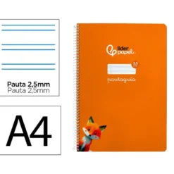 CUADERNO ESPIRAL LIDERPAPEL DI N A4 PAUTAGUIA TAPA BLANDA 80H 75 GR CUADRO PAUTADO 2,5MM COLOR NARANJA