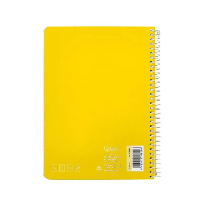 CUADERNO ESPIRAL LIDERPAPEL DIN A5 WITTY TAPA DURA 80H 90GR CUADRO 4MM CON MARGEN COLOR AMARILLO