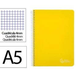 CUADERNO ESPIRAL LIDERPAPEL DIN A5 WITTY TAPA DURA 80H 90GR CUADRO 4MM CON MARGEN COLOR AMARILLO