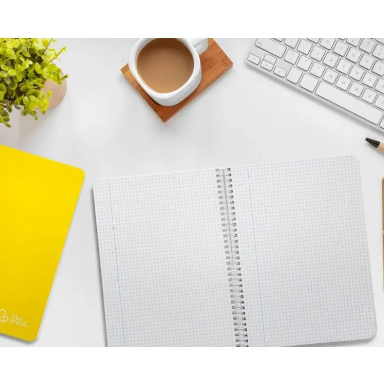 CUADERNO ESPIRAL LIDERPAPEL DIN A5 WITTY TAPA DURA 80H 90GR CUADRO 4MM CON MARGEN COLOR AMARILLO
