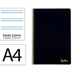 CUADERNO ESPIRAL LIDERPAPEL DIN A4 SMART TAPA BLANDA 80H 75GR PAUTA 2,5MM CON MARGEN COLOR NEGRO