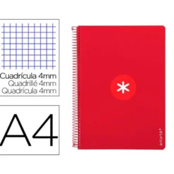 CUADERNO ESPIRAL LIDERPAPEL A4 ANTARTIK TAPA DURA 80H 90GR CUADRO 4MM CON MARGEN COLOR FRAMBUESA