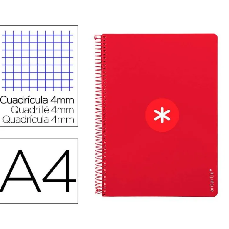 CUADERNO ESPIRAL LIDERPAPEL A4 ANTARTIK TAPA DURA 80H 90GR CUADRO 4MM CON MARGEN COLOR FRAMBUESA