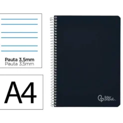CUADERNO ESPIRAL LIDERPAPEL DIN A4 WITTY TAPA DURA 80H 90GR PAUTA 3,5MM CON MARGEN COLOR NEGRO