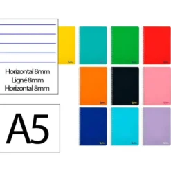 CUADERNO ESPIRAL LIDERPAPEL DIN A5 SMART TAPA BLANDA 80H 75GR HORIZONTAL 8MM CON MARGEN COLORES SURTIDOS