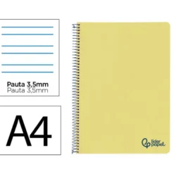 CUADERNO ESPIRAL LIDERPAPEL A4 WONDER TAPA PLASTICO 80H 90GR PAUTA ANCHA 3,5MM CON MARGEN COLOR AMARILLO