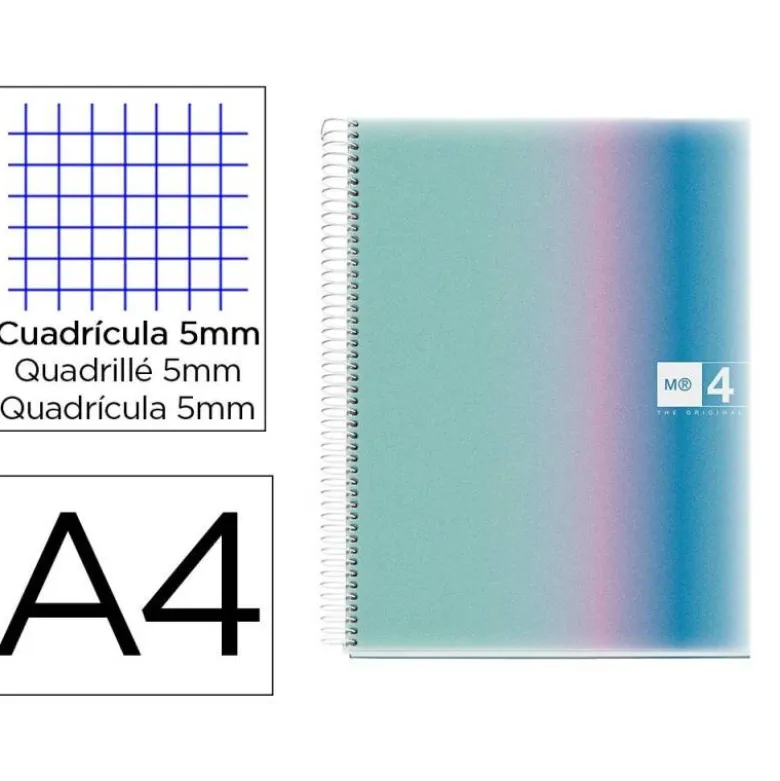 CUADERNO ESPIRAL MIQUELRIUS DIN A4 120 HOJAS 70 GR CUADRO 5 MM TAPA POLIPROPILENO AURORA SANTORINI