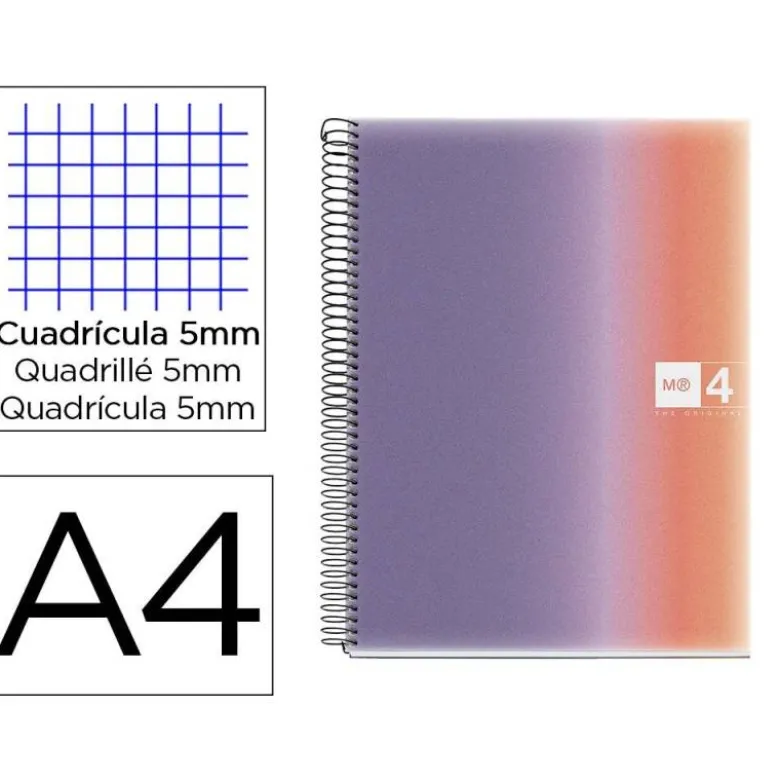 CUADERNO ESPIRAL MIQUELRIUS DIN A4 80 HOJAS 90 GR CUADRO 5 MM TAPA FORRADA AURORA PROVENCE