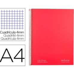 CUADERNO ESPIRAL NAVIGATOR A4 TAPA DURA 80H 80GR CUADRO 4MM CON MARGEN ROJO