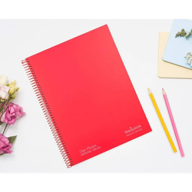 CUADERNO ESPIRAL NAVIGATOR A4 TAPA DURA 80H 80GR CUADRO 4MM CON MARGEN ROJO