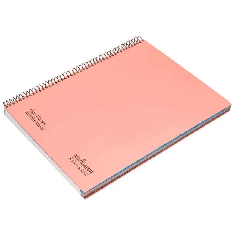 CUADERNO ESPIRAL NAVIGATOR DIN A4 MICRO TAPA FORRADA 120H 80GR CUADRO 5MM 5 BANDAS 4 TALADROS ROSA