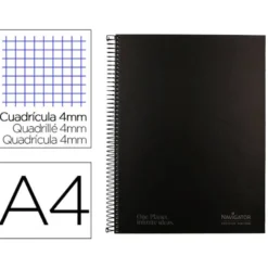 CUADERNO ESPIRAL NAVIGATOR A4 TAPA DURA 80H 80GR CUADRO 4MM CON MARGEN NEGRO