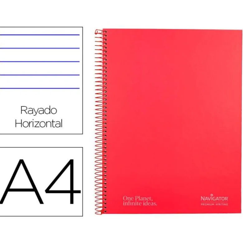 CUADERNO ESPIRAL NAVIGATOR A4 MICRO TAPA FORRADA 80H 80GR CUADRO 5MM 1 BANDA COLOR ROJO
