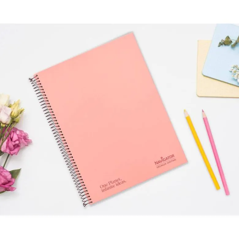 CUADERNO ESPIRAL NAVIGATOR A4 MICRO TAPA FORRADA 80H 80GR CUADRO 5MM 1 BANDA COLOR CORAL