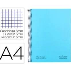 CUADERNO ESPIRAL NAVIGATOR A4 MICRO TAPA FORRADA 80H 80GR CUADRO 5 MM 1 BANDA COLOR CELESTE