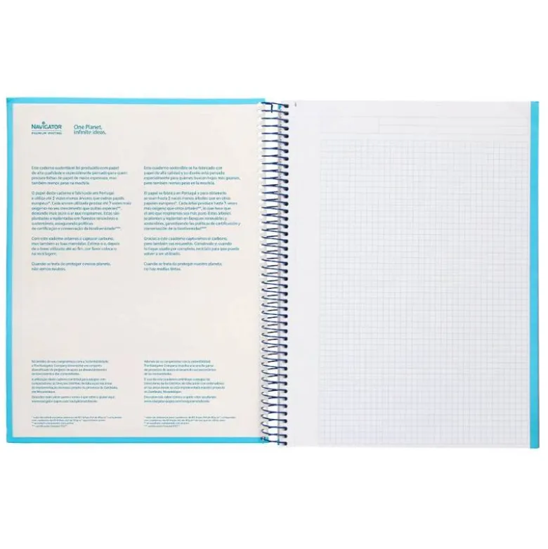CUADERNO ESPIRAL NAVIGATOR A4 MICRO TAPA FORRADA 80H 80GR CUADRO 5 MM 1 BANDA COLOR CELESTE