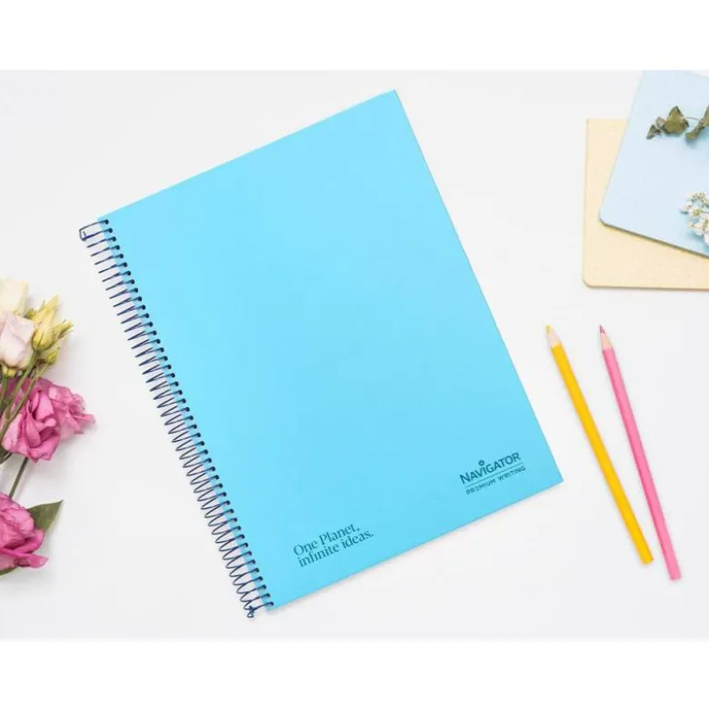 CUADERNO ESPIRAL NAVIGATOR A4 MICRO TAPA FORRADA 80H 80GR CUADRO 5 MM 1 BANDA COLOR CELESTE