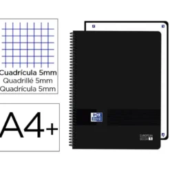CUADERNO ESPIRAL OXFORD EUROPEANBOOK 1 LIVE&GO TAPA PLASTICO DIN A4+ 80 HOJAS CUADRO 5 MM COLOR NEGRO