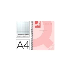 Cuaderno espiral Q-Connect Din A4 micro tapa plastico 80h 70g cuadro 5mm sin bandas 4 taladros rosa