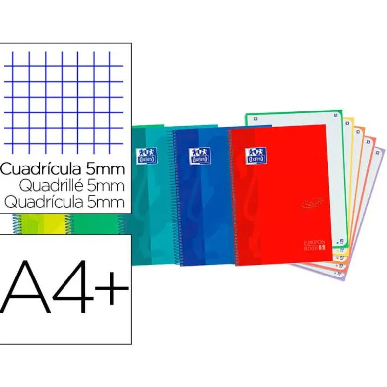 Cuaderno Oxford Ebook 5 A4+ Colores Surtidos 120 hojas Tapa Extradura Cuadricula 5 mm