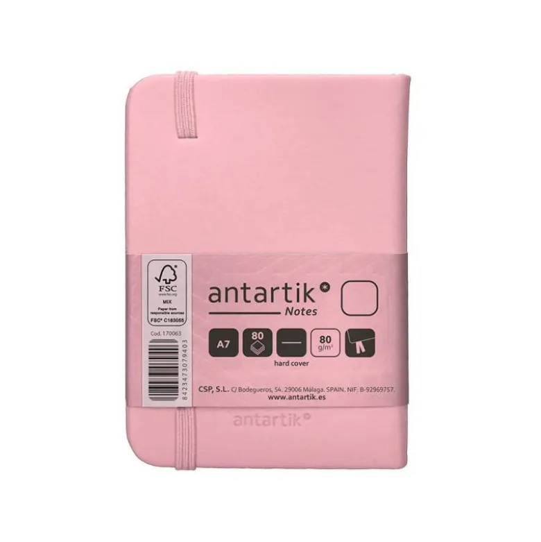 CUADERNO CON GOMILLA ANTARTIK NOTES TAPA DURA A7 HOJAS LISAS ROSA PASTEL 80 HOJAS 80 GR FSC