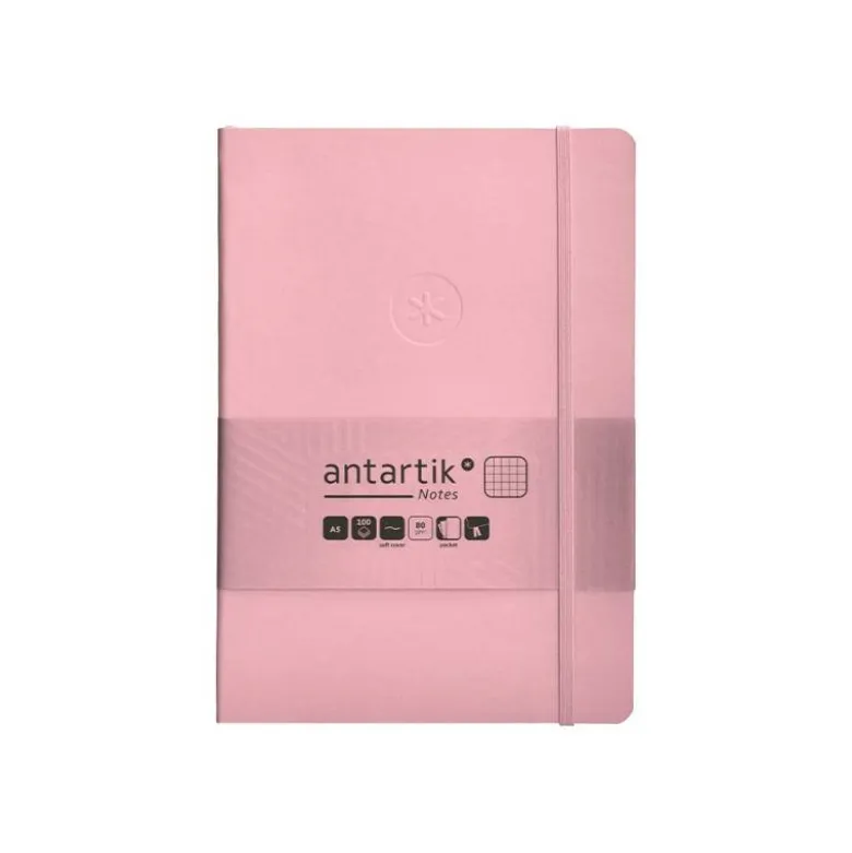 CUADERNO CON GOMILLA ANTARTIK NOTES TAPA BLANDA A5 HOJAS CUADRICULA ROSA PASTEL 80 HOJAS 80 GR FSC