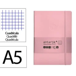 CUADERNO CON GOMILLA ANTARTIK NOTES TAPA BLANDA A5 HOJAS CUADRICULA ROSA PASTEL 80 HOJAS 80 GR FSC