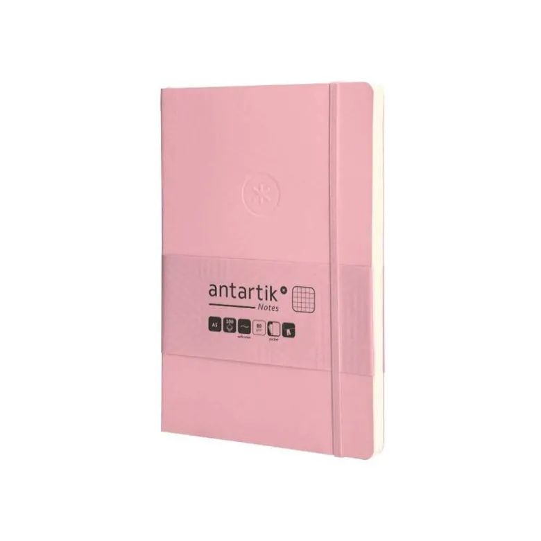 CUADERNO CON GOMILLA ANTARTIK NOTES TAPA BLANDA A5 HOJAS CUADRICULA ROSA PASTEL 80 HOJAS 80 GR FSC