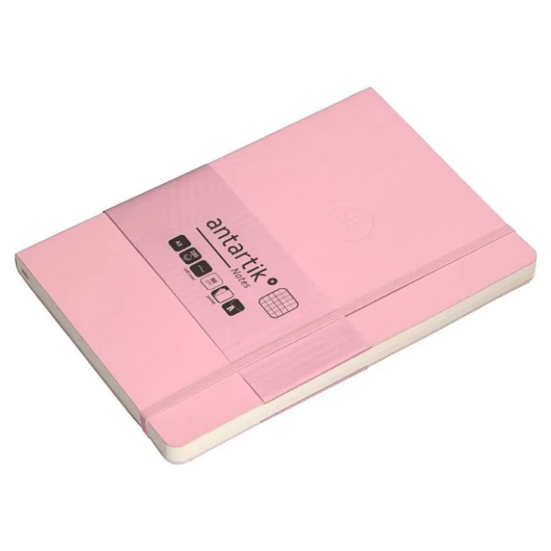 CUADERNO CON GOMILLA ANTARTIK NOTES TAPA BLANDA A5 HOJAS CUADRICULA ROSA PASTEL 80 HOJAS 80 GR FSC