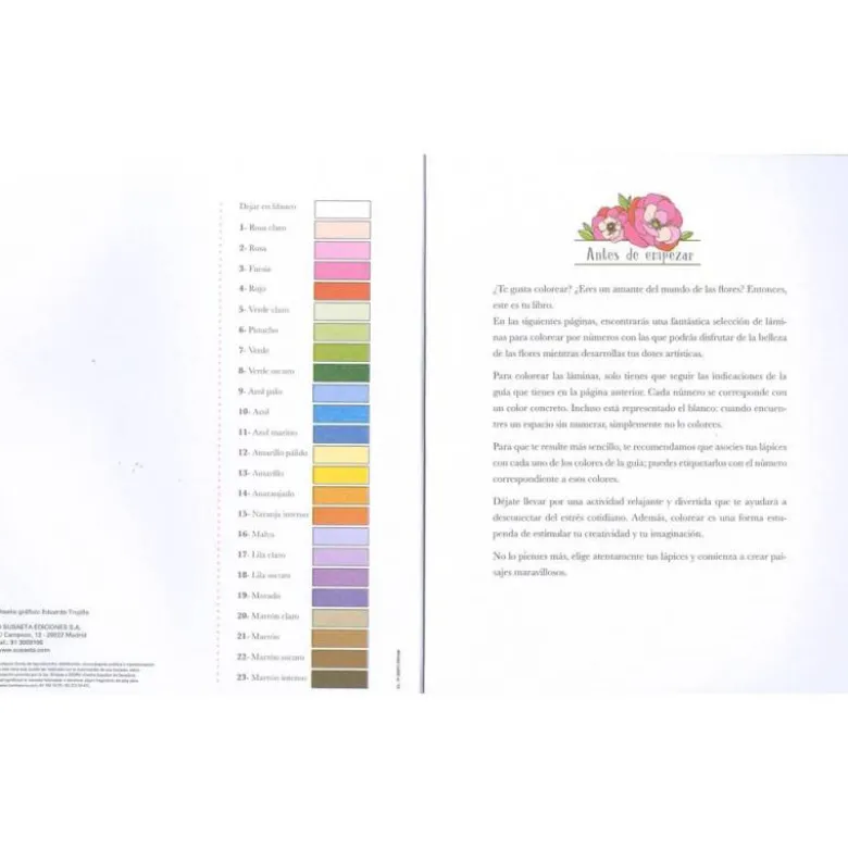 CUADERNO DE COLOREAR SUSAETA FLORES COLOREAR POR NUMEROS 64 PAGINAS 21,5X25 CM