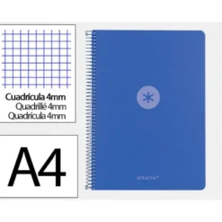 CUADERNO ESPIRAL ANTARTIK A4 TAPA FOAM 80H 90GR CUADRO 4MM CON MARGEN COLOR AZUL