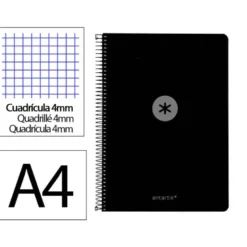 CUADERNO ESPIRAL ANTARTIK A4 TAPA FOAM 80H 90GR CUADRO 4MM CON MARGEN COLOR NEGRO