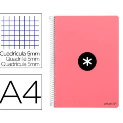 Cuaderno espiral Antartik DIN A4 microperforado Tapa dura 80 hojas 100g/m2 Coral