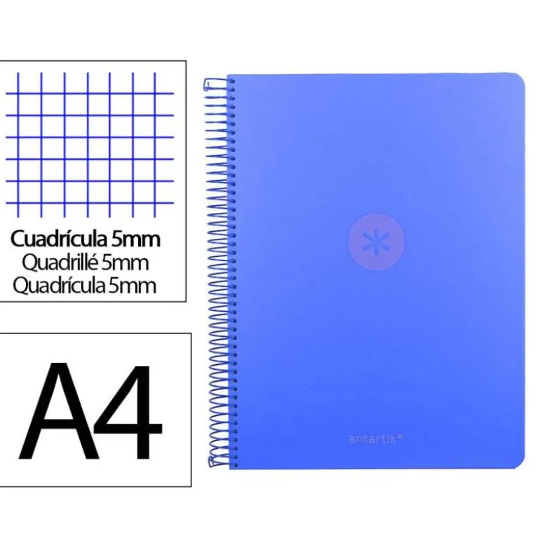 CUADERNO ESPIRAL ANTARTIK MICRO A4 TAPA FOAM 120H 90GR CUADRO 5MM 5 BANDAS 4 TALADROS COLOR AZUL