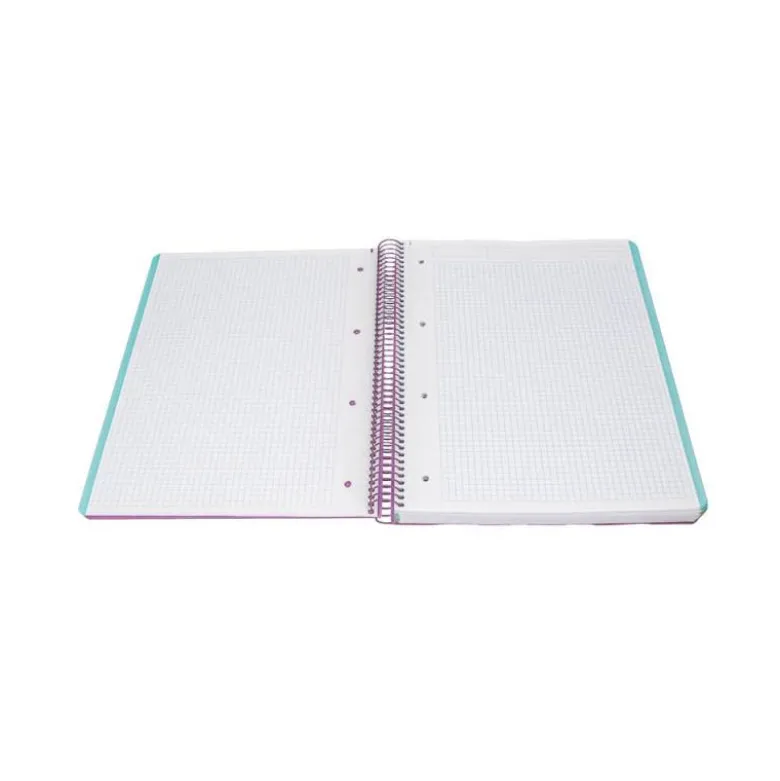CUADERNO ESPIRAL ANTARTIK MICRO A4 TAPA FOAM 120H 90GR CUADRO 5MM 5 BANDAS 4 TALADROS COLOR LAVANDA
