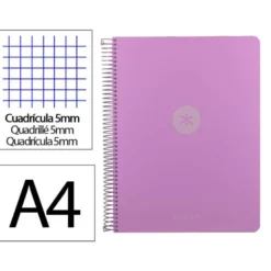 CUADERNO ESPIRAL ANTARTIK MICRO A4 TAPA FOAM 120H 90GR CUADRO 5MM 5 BANDAS 4 TALADROS COLOR LAVANDA