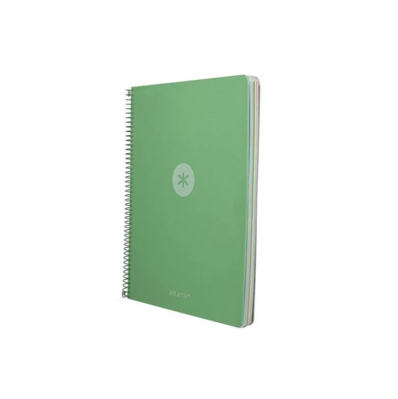 CUADERNO ESPIRAL ANTARTIK MICRO A4 TAPA FOAM 120H 90GR CUADRO 5MM 5 BANDAS 4 TALADROS COLOR VERDE MATCHA