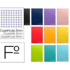 Cuaderno espiral Liderpapel Tamaño folio 80 hojas Tapa dura Cuadricula 3 mm 75 g/m2 Con margen Colores surtidos