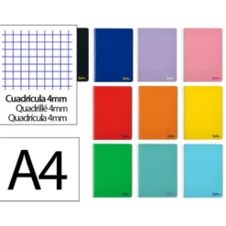 CUADERNO ESPIRAL LIDERPAPEL DIN A4 SMART TAPA BLANDA 80H 75GR CUADRO 4 MM CON MARGEN COLORES SURTIDOS