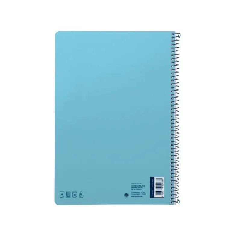 CUADERNO ESPIRAL LIDERPAPEL DIN A4 SMART TAPA BLANDA 80H 75GR CUADRO 4MM CON MARGEN COLOR CELESTE