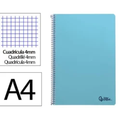 CUADERNO ESPIRAL LIDERPAPEL DIN A4 SMART TAPA BLANDA 80H 75GR CUADRO 4MM CON MARGEN COLOR CELESTE
