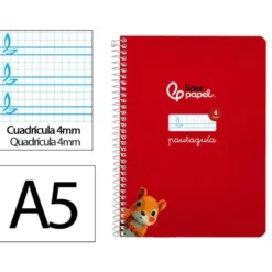 CUADERNO ESPIRAL LIDERPAPEL DI N A5 PAUTAGUIA TAPA BLANDA 40H 75 GR CUADRO PAUTADO 4MM COLOR ROJO