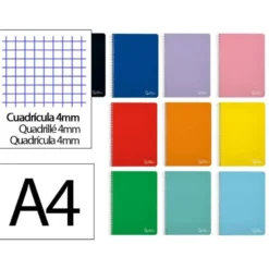 CUADERNO ESPIRAL LIDERPAPEL DIN A4 WITTY TAPA DURA 80H 90GR CUADRO 4MM CON MARGEN COLORES SURTIDOS