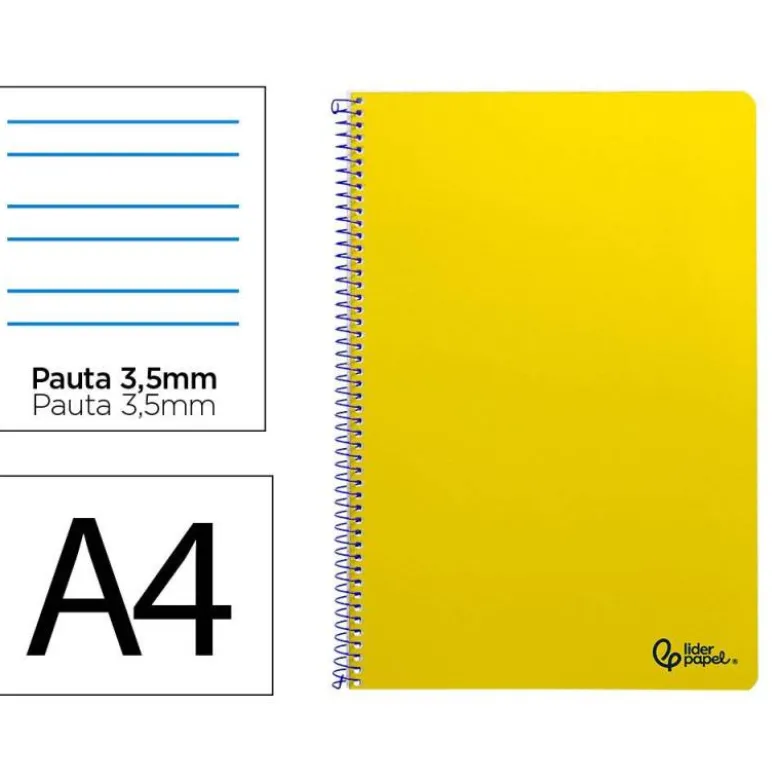 CUADERNO ESPIRAL LIDERPAPEL DIN A4 SMART TAPA BLANDA 80H 75GR PAUTA 3,5MM CON MARGEN COLOR AMARILLO